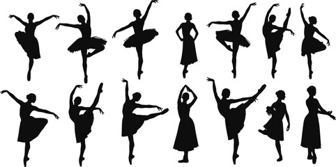 Collection of various ballet dancer silhouette poses © Shuvro229