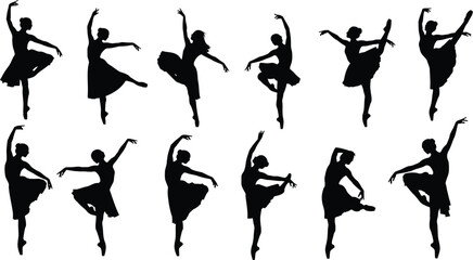 Silhouette of multiple ballet dancers in various poses © Shuvro229