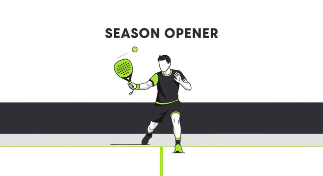 Season Opener: Illustrated Padel Player with Racket and Ball, Minimalist Design Artwork