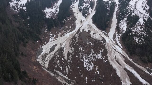 Aerial View of Mountain Avalanche Chutes in Remote British Columbia, Canada