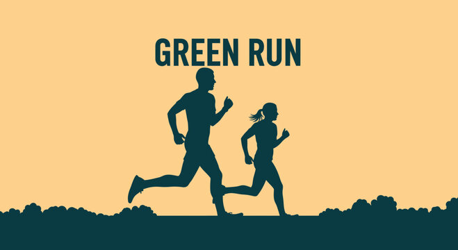 Silhouette Of A Man And Woman Running Together For The Green Run Event