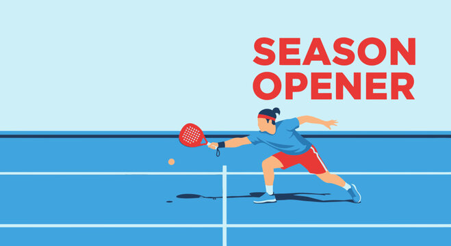 Season Opener: Sporty Player Serving A Ball On A Blue Court In Fresh Graphics
