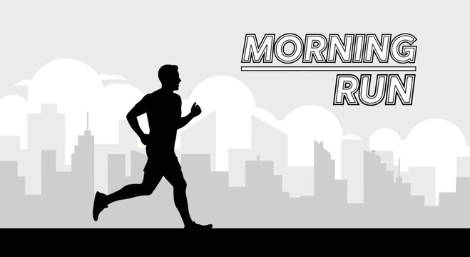 Silhouette Of A Runner In The City At Morning During A Marathon Training Exercise