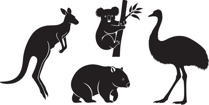 Black silhouettes of horses and foals in grazing and trotting poses desi