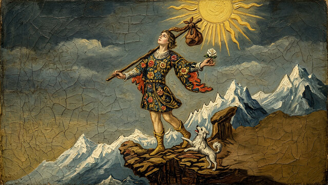 The Fool Tarot Journey Leap of Faith Arcana Heritage Materic Impasto Oil Painting Art Title