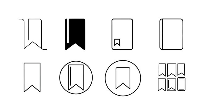 Set of minimalist bookmark icons for web interface and digital design