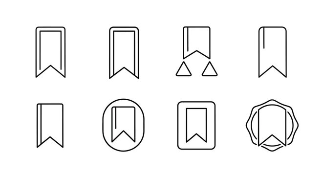 Set of minimalist bookmark line icons for digital user interface design