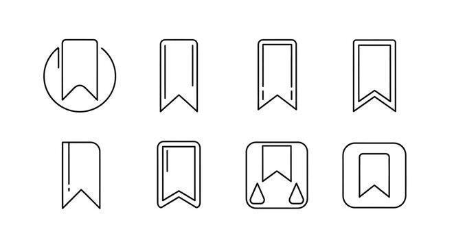 Set of minimalist bookmark line icons for digital user interfaces
