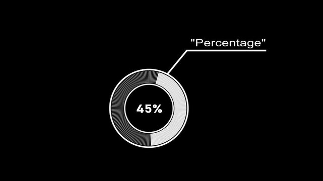 Circular infographic element showing 45 percent with segmented circle and connecting line percentage.4k video.