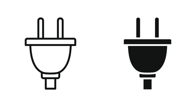 Electrical power plug icon in line and solid black styles for energy and connectivity web interfaces