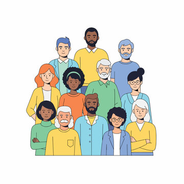 Diverse group of happy people standing.