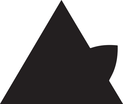 A large black triangle with a curved cutout on the right side isolated on white background
