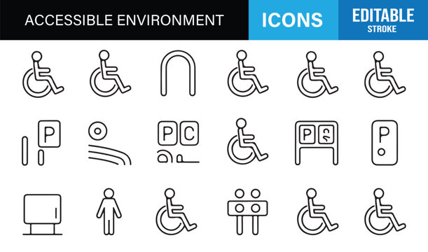 Minimal disability support line icon collection for interface design