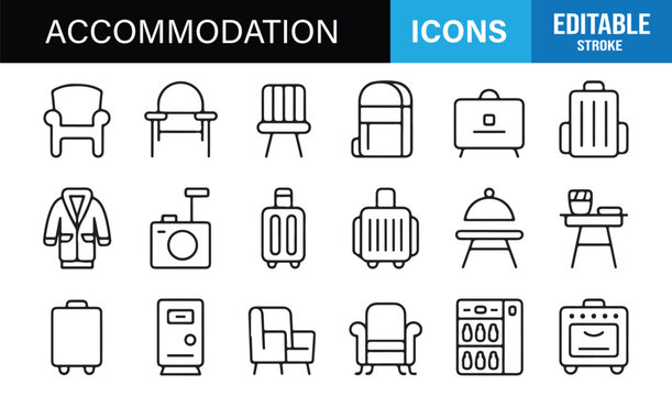 Accommodation vector symbol pack with luggage and tourism elements