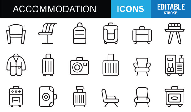 Travel and hospitality outline icons collection for hotel service design