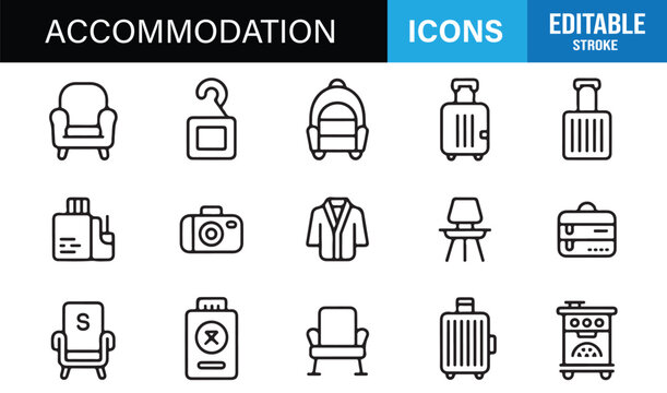 Editable accommodation icon set isolated on white background vector illustration