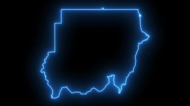 Glowing neon outline map of sudan animated digital border