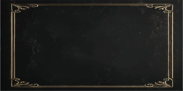 Ornate gold border on black textured surface background with background decorative abstract distressed weathered grungeart backgroundart