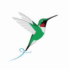 Green hummingbird in flight motion wings. © Didin