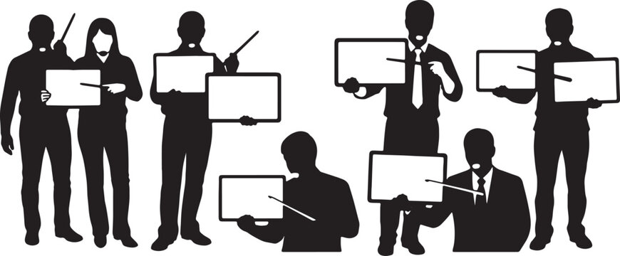 Black Solid Online Tutor Mini Whiteboard Camera Silhouettes Set of Six on White Background
