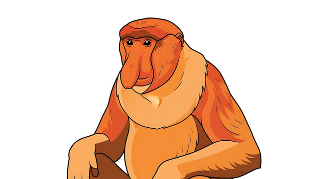 Illustration of a proboscis monkey with a large nose
