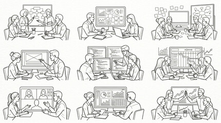 Obraz premium People sitting at a desk working.