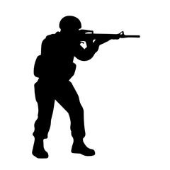 Soldier Silhouette with Rifle in Combat Stance © Rijvee