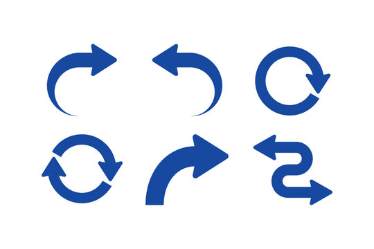 Blue curved and rounded arrows collection for various directional indications and navigation designs.