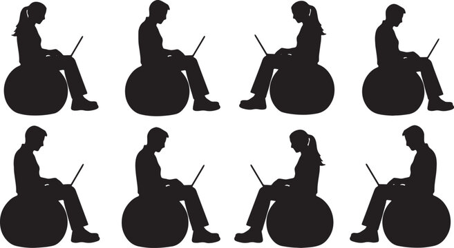 Black Solid Home Office Professional Writing Palm Silhouettes Set of Six on White Background