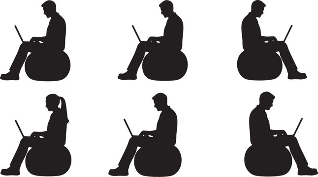 Black Solid Home Office Professional Writing Palm Silhouettes Set of Six on White Background