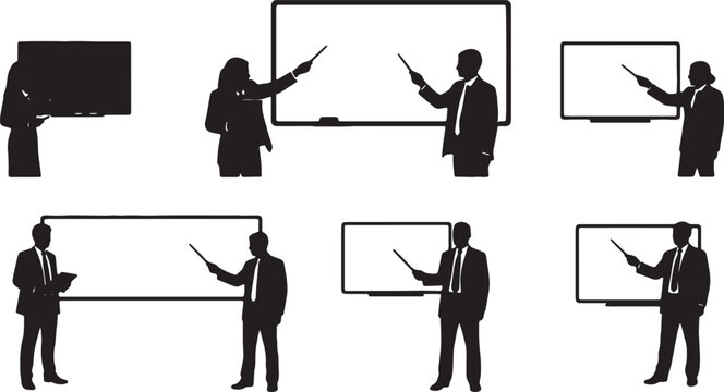 Black Solid Independent Consultant Whiteboard Bedroom Silhouettes Set of Six on White Background