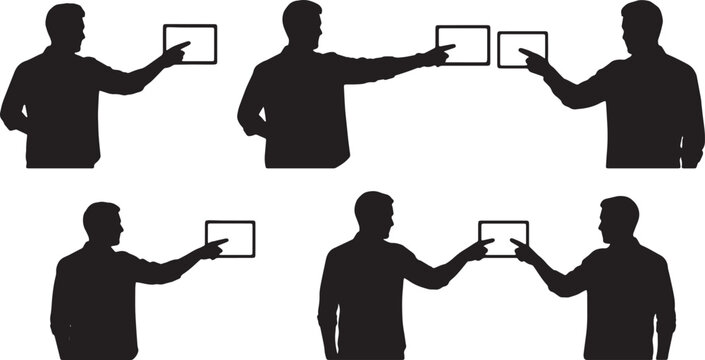 Black Solid Online Tutor Digital Screen Silhouettes Set of Six on White Background