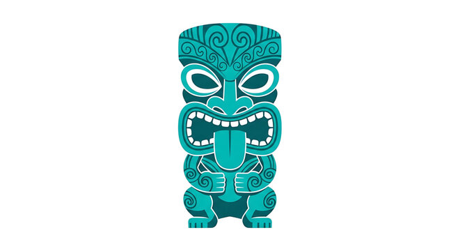 Tiki mask icon, traditional polynesian totem symbol