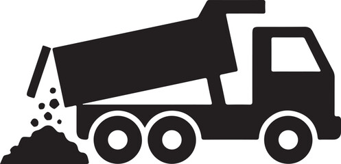 Black dump truck icon unloading dirt or sand for construction work © Rs Rabbi