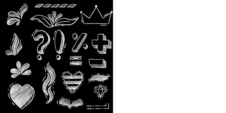 Set of chalk or crayon doodle hand drawn elements.