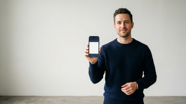 A casually dressed man attentively engages with a smartphone, radiating focus and ease, suggesting modern communication and connectivity.