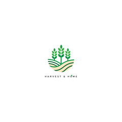 Harvest and Home Agriculture Logo. Green Farm and Organic Nature Design. © Noor