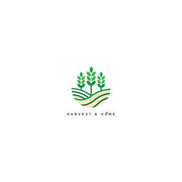 Harvest and Home Agriculture Logo. Green Farm and Organic Nature Design.