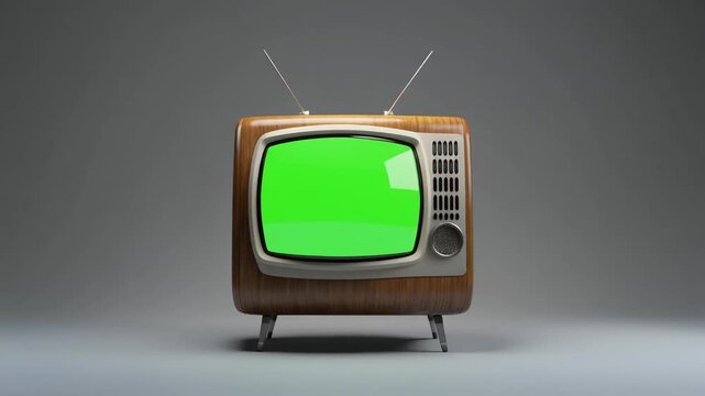 Retro Tv with Green Screen Display for Content Creation Modern Studio Render Adds Nostalgia and Versatility