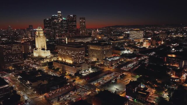 Aerial photograph of buildings in the city of Los Angeles