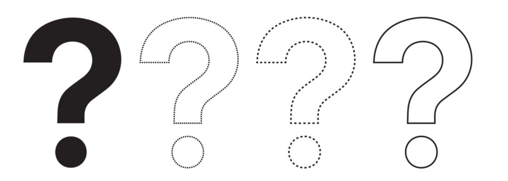 Four question marks in a row one solid black and three outlines question mark thinking face confusion punctuation illustration thinking wondering