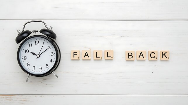 Black Alarm Clock Beside Wooden Blocks Signaling Daylight Saving Fall Back