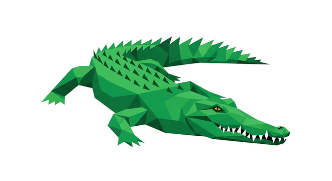Low poly style illustration of a green crocodile