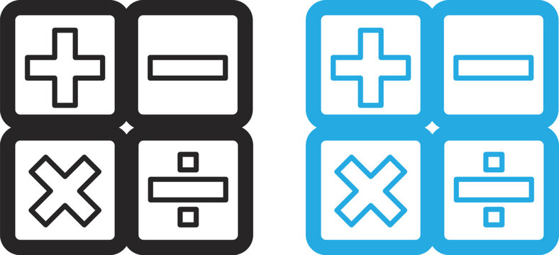 Mathematical operations icons set addition subtraction multiplication division