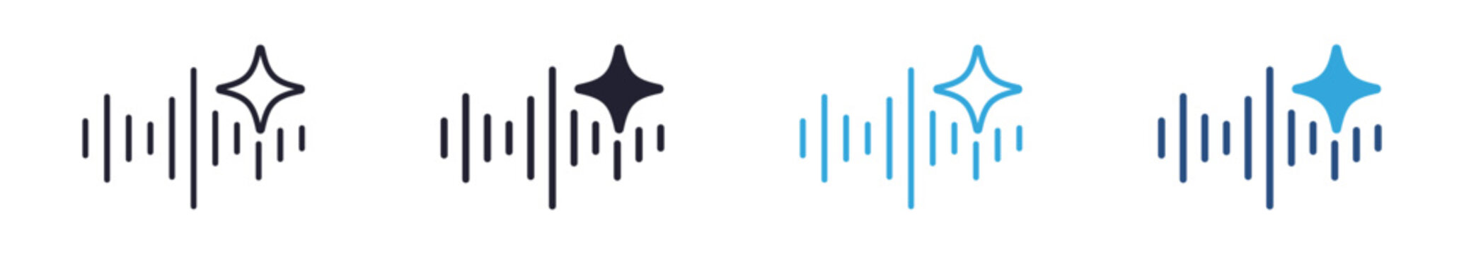 AI voice icon set. sound recognition and smart audio technology concept. outline, glyph, colored line and flat style. vector illustration.