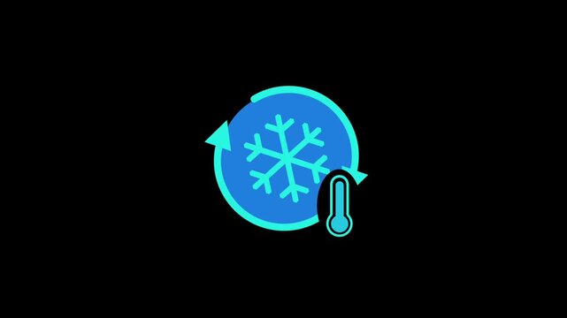 Car Freezer Control Icon or Cooling System Symbol animation. Snowflake inside circular arrows with a thermometer, vehicle air conditioning, temperature regulation