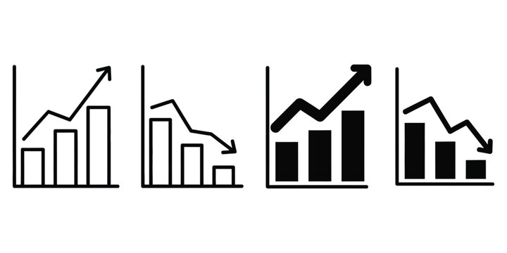 Set of simple bar chart icons showing growth and decline trends Vector