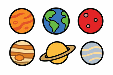 Colorful Planet Collection Flat Space Icons for Astronomy Education and Science Design © GFX WORLD ASGHAR