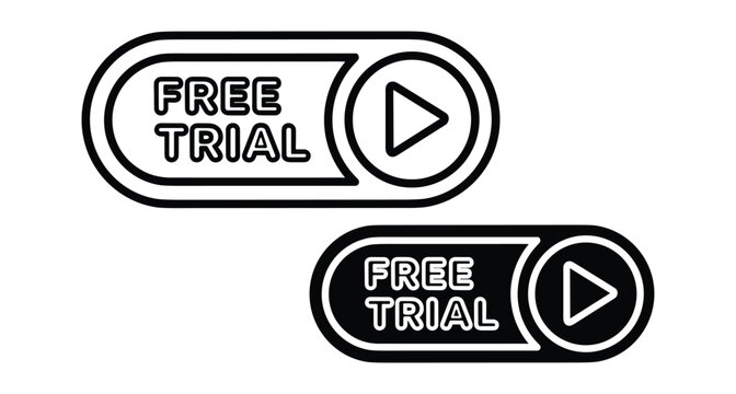 Free trial button set with play icon for website interface marketing promotion subscription service software application digital business offer design element
