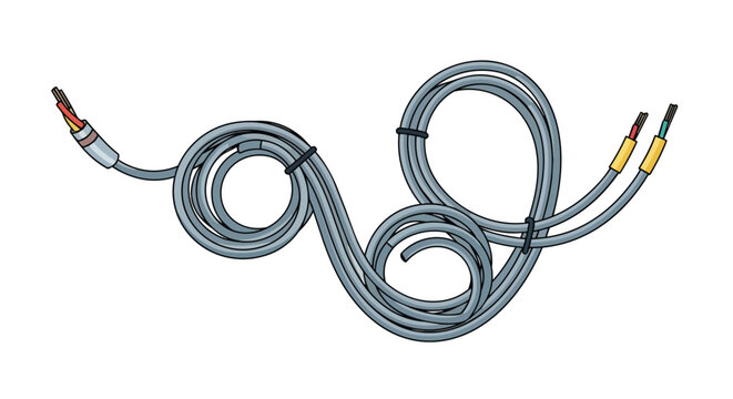 Industrial Coiled Grey Electrical Cable with Colored Wires and Zip Ties Illustration